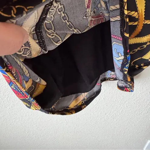 Vintage 90s Black Blue Equestrian Print Mini Dress Womens L Horse Lion Chain Size L