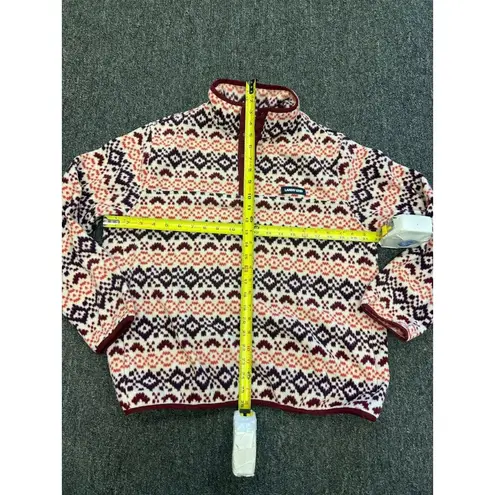 Lands' End Womens Multicolor Fair Isle Fleece Snap Pullover Sweatshirt Size L/P Red