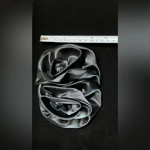 Vintage 90s Big SATIN EFFECT Hair Bow Barrette Clip Oversized Black