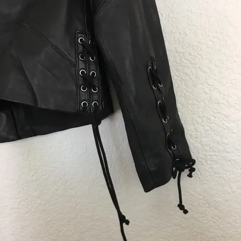 Ecru Black Lambskin Leather Jacket M