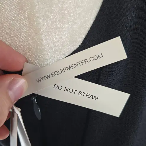 Equipment Navy Eclipse V Neck Pleated Viscose Midi Norice Dress Size 10 $450