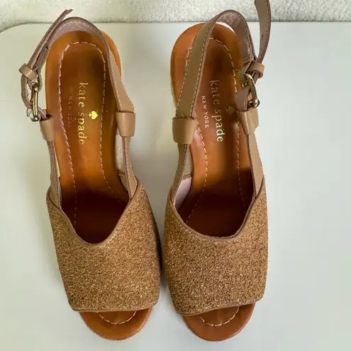 Kate Spade  Beacon Gold Glitter Espadrilles Wedge Sandals Size 6