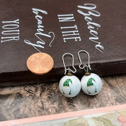 Handmade Holiday Gnome Earrings – Green Plaid Christmas Dangle – Stainless Steel Hooks