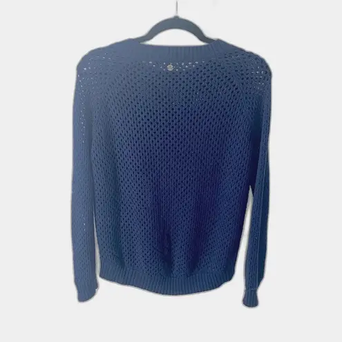 prAna Kokimo Open Knit Mesh Crewneck Sweater Women's XS Navy Blue Beachy Y2K