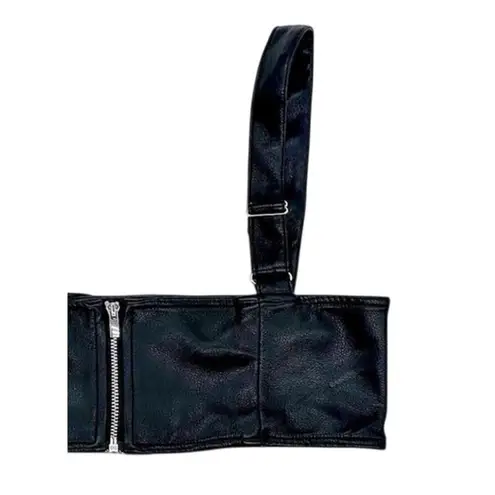 We Wore What NWT Cropped Faux Leather Buckle Bandeau Top Silver Buckle XXL Black