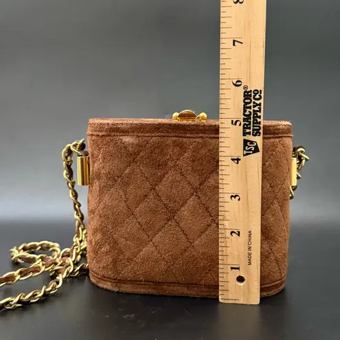 Vintage COMECO Brown Suede Leather Quilted Chain Vanity Bag
