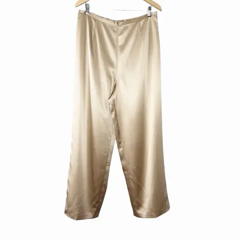Bloomingdale's Womens 100% Silk Satin Pants 18W Champagne Quiet Luxury Pull On Tan