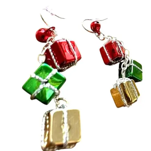Christmas Gift Earrings Dangle Hooks New Festive Presents Holiday Party … Red