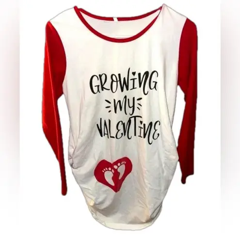 Growing My Valentine Pregnancy Announcement Maternity Long Sleeve Tshirt Tee White Size undefined