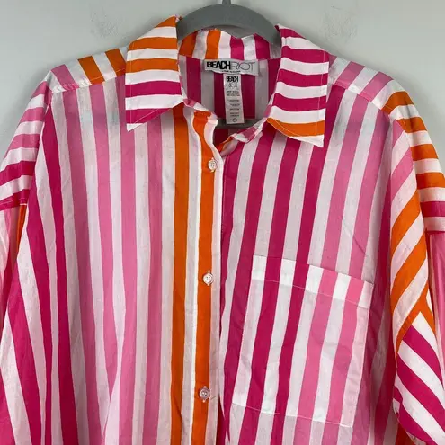 Beach Riot Alexa Shirt Women Large Petite Pink Striped Long Sleeve Cover Up Swim