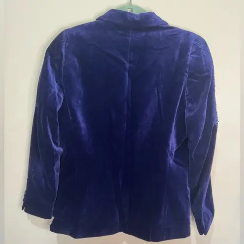VINTAGE Escada Blue Velvet Blazer Beaded Sz 38 Made in West Germany