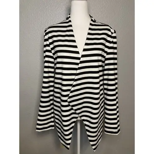 Serra Women’s Blazer L Black White Striped Open Front Pockets NWT New Lagenlook