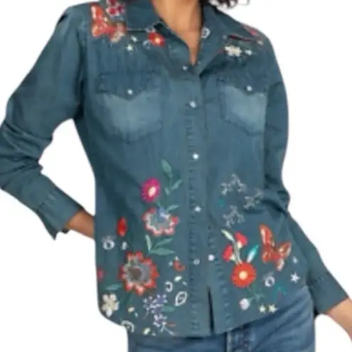 Johnny Was heavily embroidered Olinda Frayed Western Shirt NWT