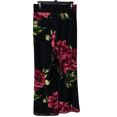Frank Lyman Chiffon Floral Print Trousers Black/Fuchsia Women's Size 4