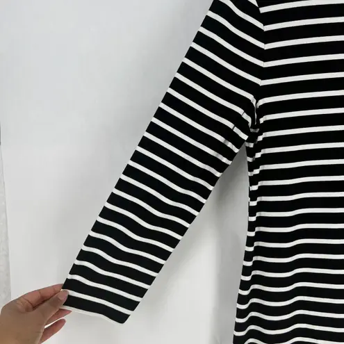 Chico's  Midi Dress Womens 4/6 Black White Striped Jersey Knit Rounded Neck