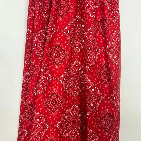 Women's Handkerchief Print Smocked Red Maxi Dress Size S/M