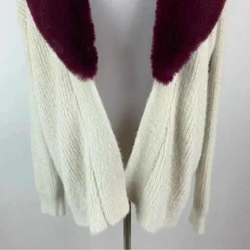 Kut From The Kloth  Faux fur collar Sweater Jacket Oatmeal & Maroon Burgundy