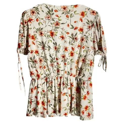 Ember Ivory Floral Ruffle Peplum Wrap Blouse Size M Size M