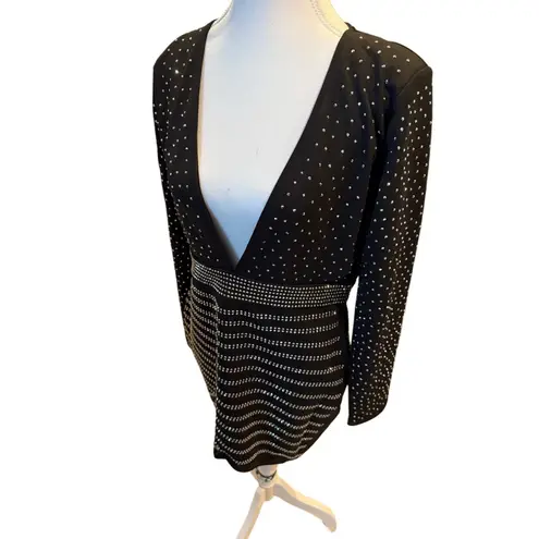 NWT Miss Circle NY Black Rhinestone Bodycon Designer Luxury Club Dress XL