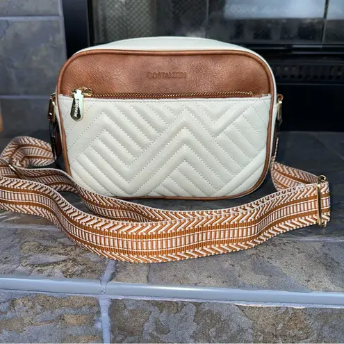 Nola Stylish Quilted Crossbody Bag Beige w/ Brown Vegan PU Leather