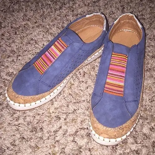 Brand New Blue & Rainbow Slip On Sneakers Size 8