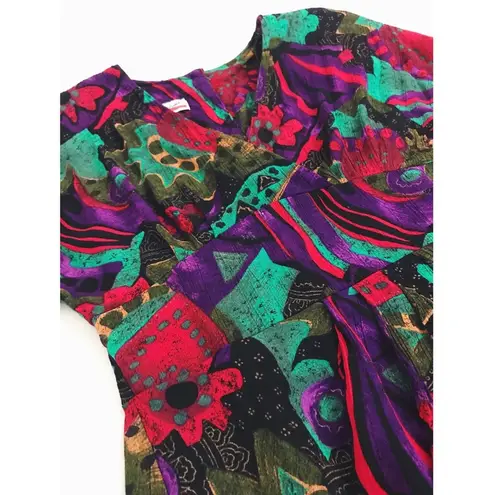 Vintage Patterned Dress with Draped Skirt | Size M Purple Size M
