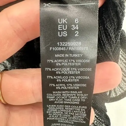 ASOS Design Womens Top US 2 UK 6 Black Long Sleeve Ribbed Sheer See Through NWT