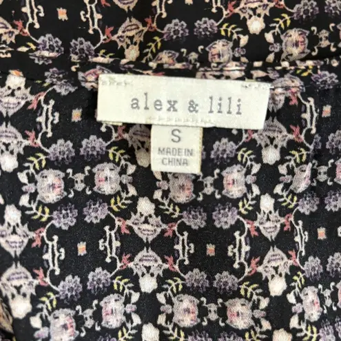 Sleeveless Floral Blouse Top Small Black Smocked Waist V Neck Surplice Wrap Pink