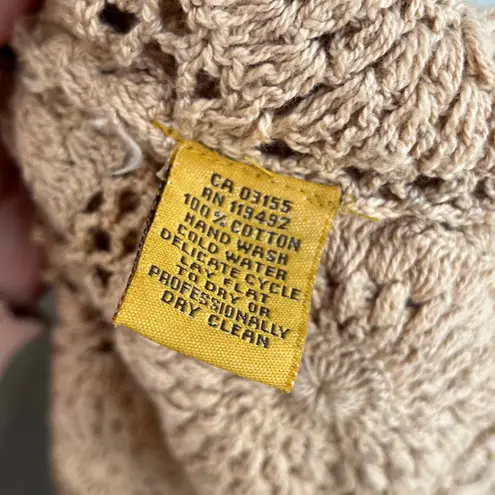 April Cornell Vintage Crochet Vest Beige 100% Cotton Sz Large