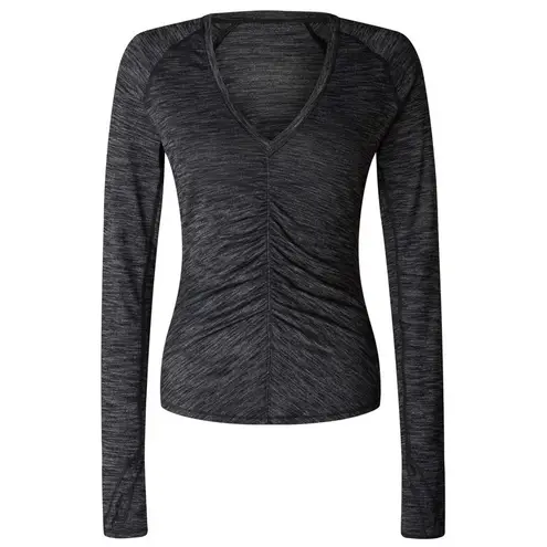 Lululemon  Interval Long Sleeve Black Grey Ruched V-Neck Long Sleeve Shirt Size 4