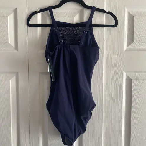 Aqua Green Women's Navy One Piece Swimsuit Slimming Ruche NEW Small Swim Beach