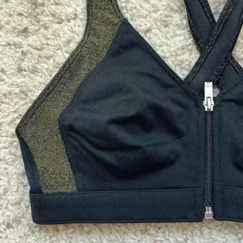 Victoria's Secret  Sports Bra Sz S Criss cross Back Front zip‎ Metallic Gold