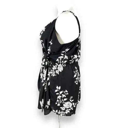 City Chic Womens Shorts Romper Floral Print Tie Front Black White Size XL 22
