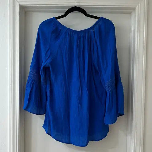 Counterparts Blue Bell Sleeve Boho Blouse with 3/4 Sleeves, Size M