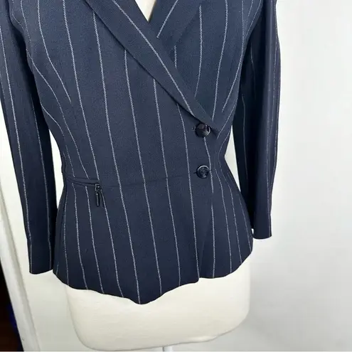 Armani Collezioni Navy Blue Pin Striped Wool Blend Blazer Jacket Size 6