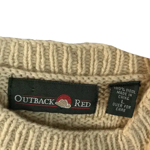 Outback Red Vintage  Sweater Women Sz L Wool Beige Snowflake Cable Knit Grandma