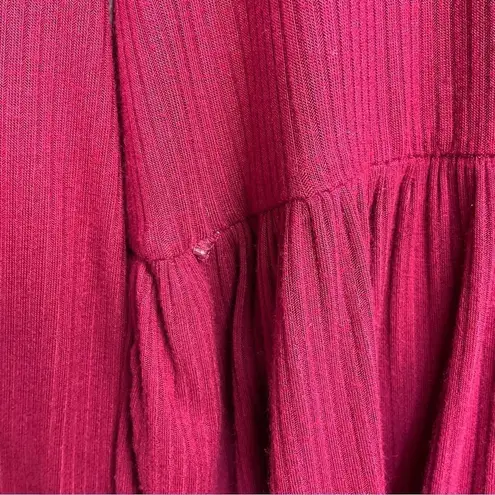 Hooked Up Maroon Ribbed Long Sleeve Peplum Top Large Red