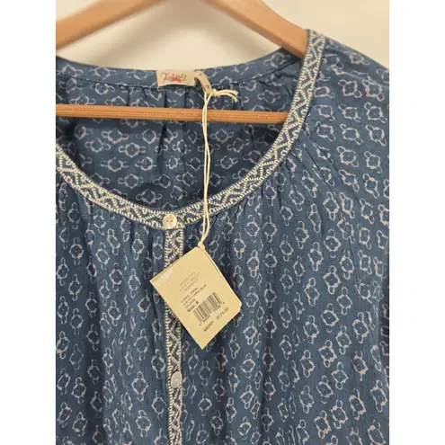 Faherty Carmel Dress Women's Size Small Linen Blue Geo Button Up Mini Dress