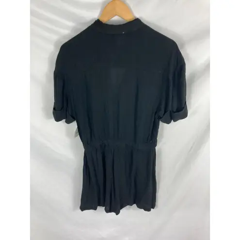 Elan Short Sleeve Button Up Black Romper Size small