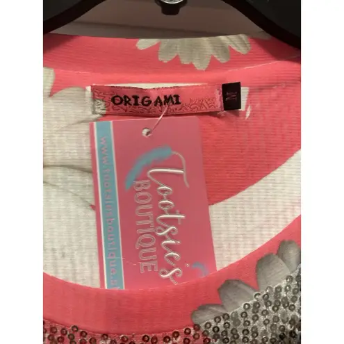 Daisy Sequin Top Women's Size Medium Pink Multicolor Floral Daisy Barbiecore