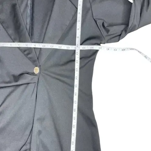 Black Pleated Accent Button Long Sleeve Fauz Wrap Collared Zip Up Dress Size XL