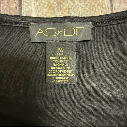 AS By DF Black Suede Leather Knit Back Short Sleeve Scoop Neck Top Medium