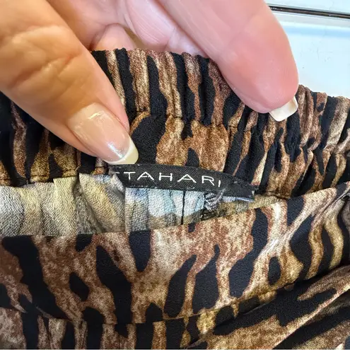 T Tahari Wide Leg Cropped Animal Print Pants Pockets Women’s Size Large