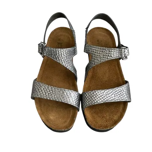 Naot Pamela Snake Skin Print Silver Metallic Leather Sandals Women’s 36 US 5