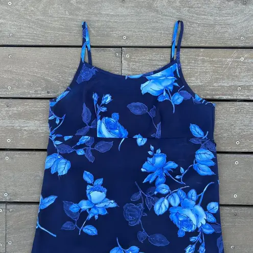 No Boundaries Vintage Y2K Blue Floral  Midi Dress Boho Tank Dress w/ Tie Back