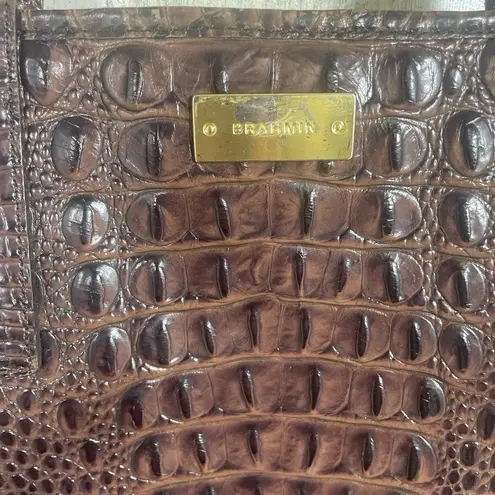 Brahmin Croc Embossed Leather Medium Convertible Tote Shoulder Bag Brown