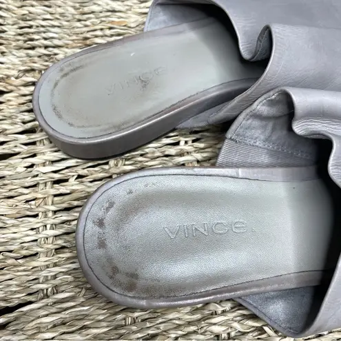 Vince  Oren Grey Leather Slip On Mule Slipper