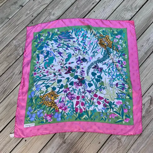 Bayron Women's Vintage Pink And Green Floral Tiger Print Square Scarf 100% Silk