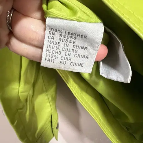 Nine West  Apple Lime Green 100% Leather Trucker Jacket Womens Size: 8