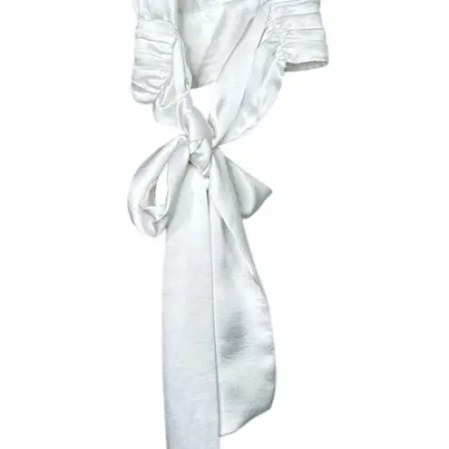 ZARA  Satin Effect Drape Halter Plunge Neck Line Open Back Tie Crop Top White S - Image 8